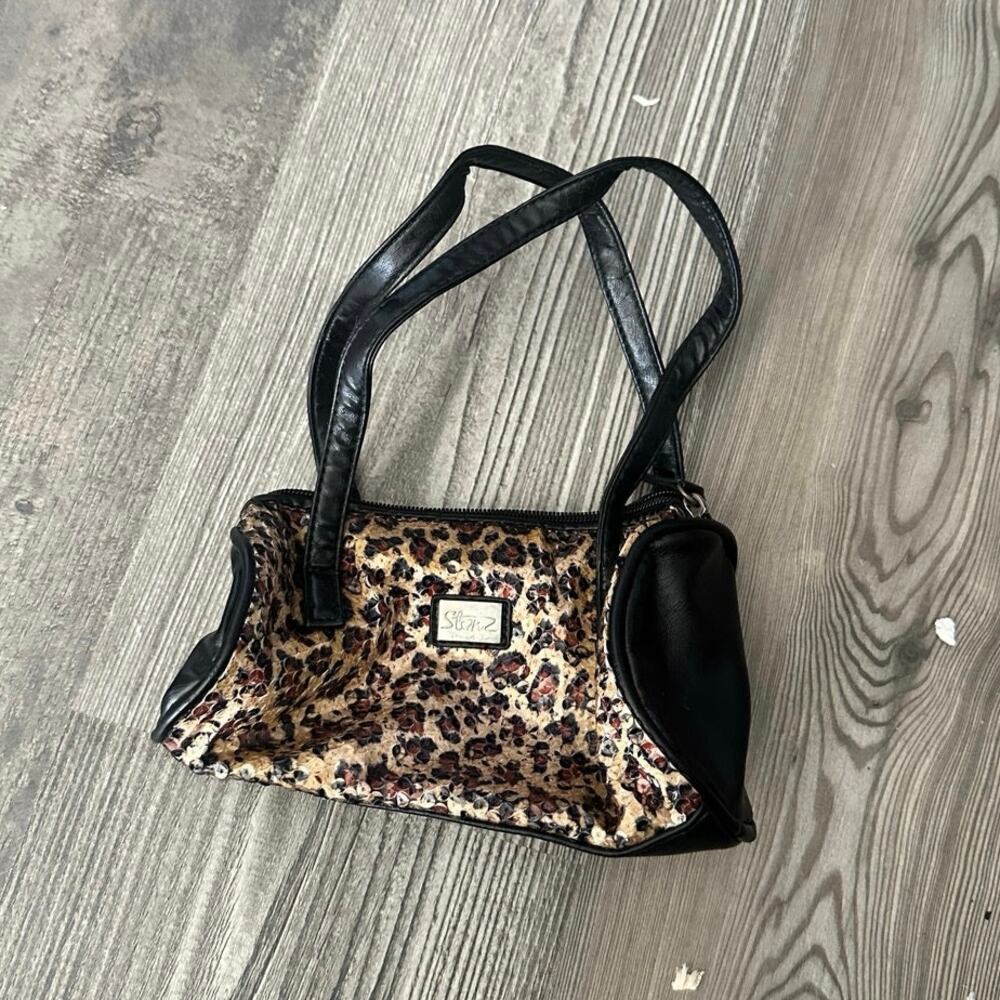 starz very mini cheetah print black handbag